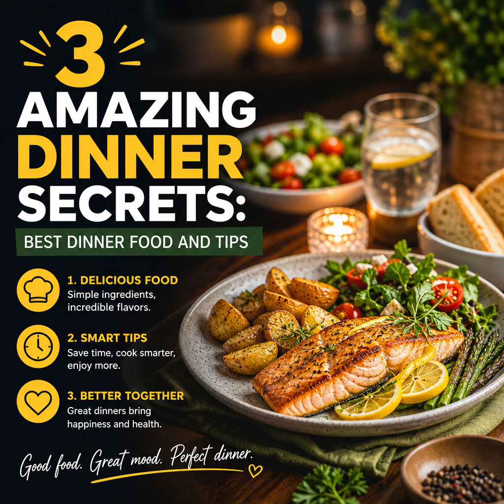 Three dinner dishes with smart meal tips for a perfect dinner spread