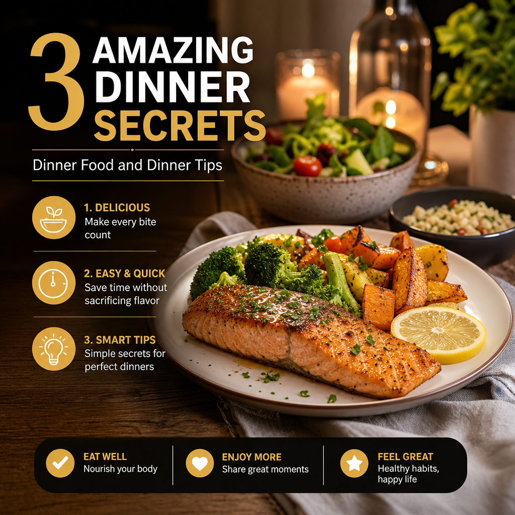 Plate of healthy dinner with salmon, vegetables, and grains, illustrating easy smart meal tips